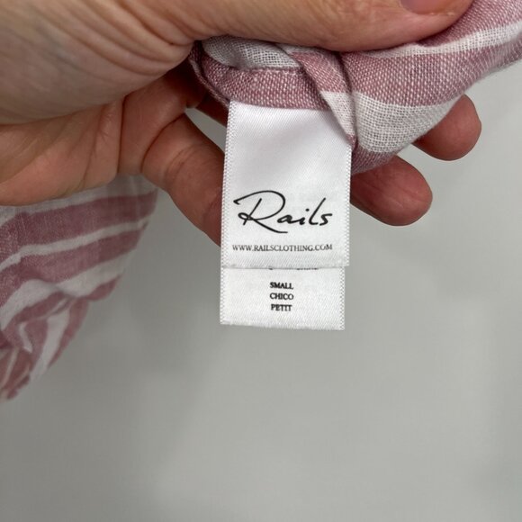 Rails Small Red, White Thea Linen Blend Stripe Short Sleeve Waist Tie T-Shirt - Picture 12 of 16